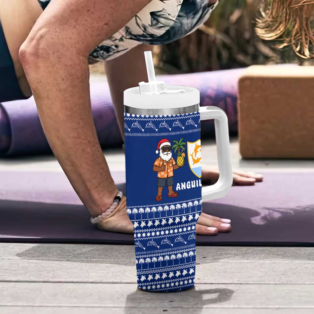 Anguilla Christmas Tumbler With Handle with Santa Pineapple Floral Tree Island Crest and Tropical Pattern Design - Wonder Print Shop