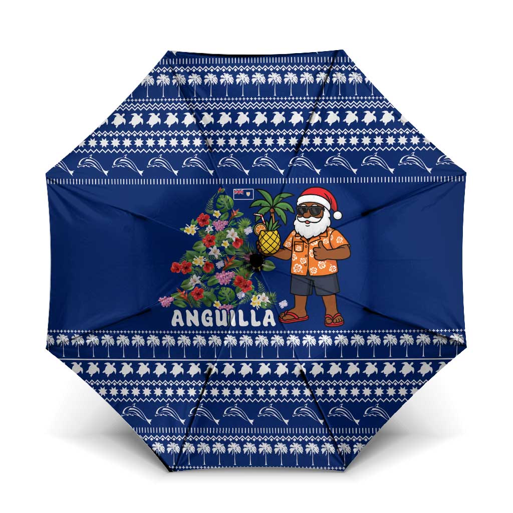 Anguilla Christmas Umbrella with Santa Pineapple Floral Tree Island Crest and Tropical Pattern Design - Wonder Print Shop