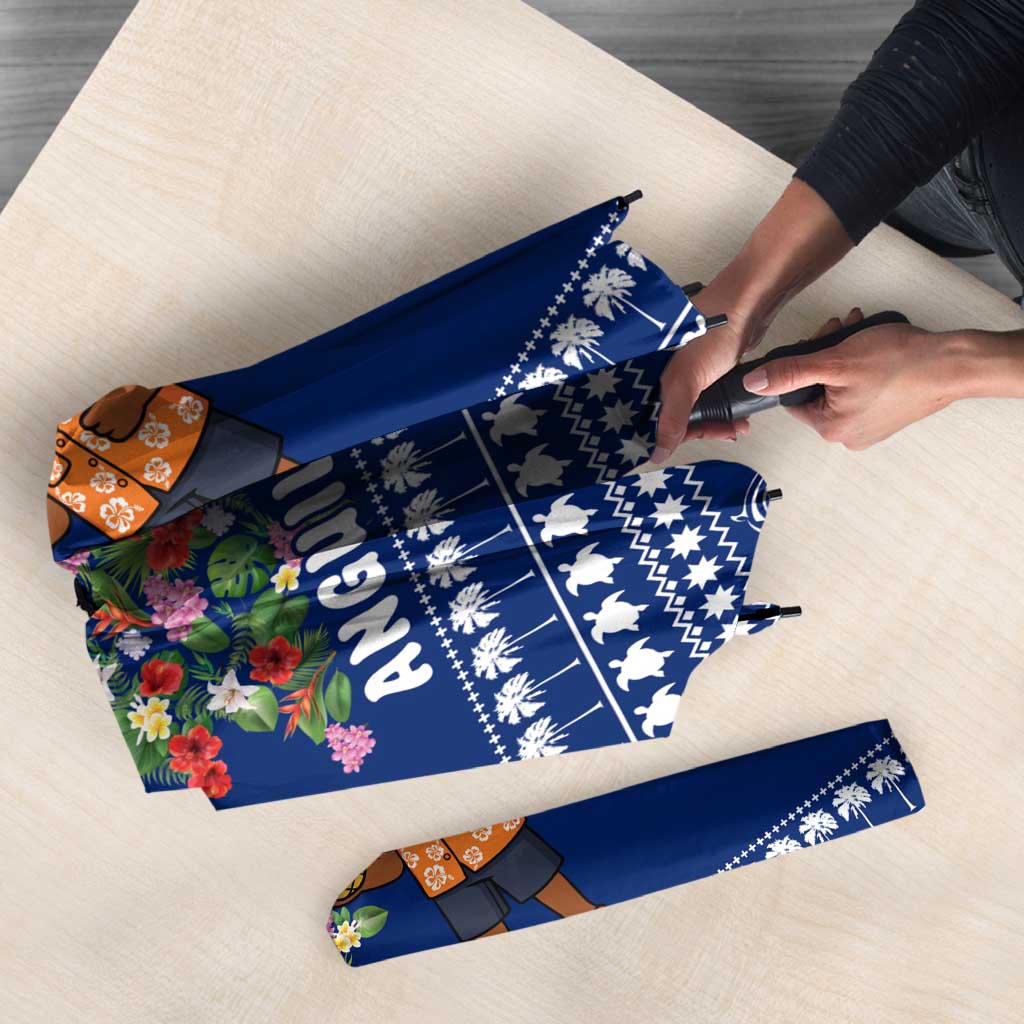 Anguilla Christmas Umbrella with Santa Pineapple Floral Tree Island Crest and Tropical Pattern Design - Wonder Print Shop