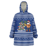 Anguilla Christmas Wearable Blanket Hoodie with Santa Pineapple Floral Tree Island Crest and Tropical Pattern Design - Wonder Print Shop