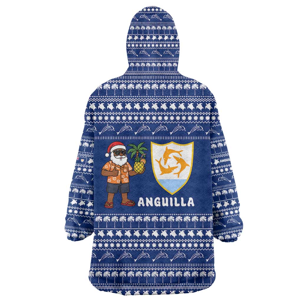 Anguilla Christmas Wearable Blanket Hoodie with Santa Pineapple Floral Tree Island Crest and Tropical Pattern Design - Wonder Print Shop