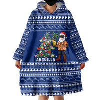 Anguilla Christmas Wearable Blanket Hoodie with Santa Pineapple Floral Tree Island Crest and Tropical Pattern Design - Wonder Print Shop