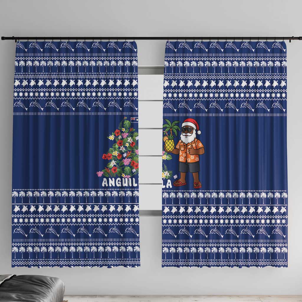 Anguilla Christmas Window Curtain with Santa Pineapple Floral Tree Island Crest and Tropical Pattern Design - Wonder Print Shop