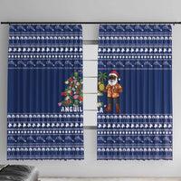 Anguilla Christmas Window Curtain with Santa Pineapple Floral Tree Island Crest and Tropical Pattern Design - Wonder Print Shop