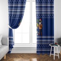 Anguilla Christmas Window Curtain with Santa Pineapple Floral Tree Island Crest and Tropical Pattern Design - Wonder Print Shop