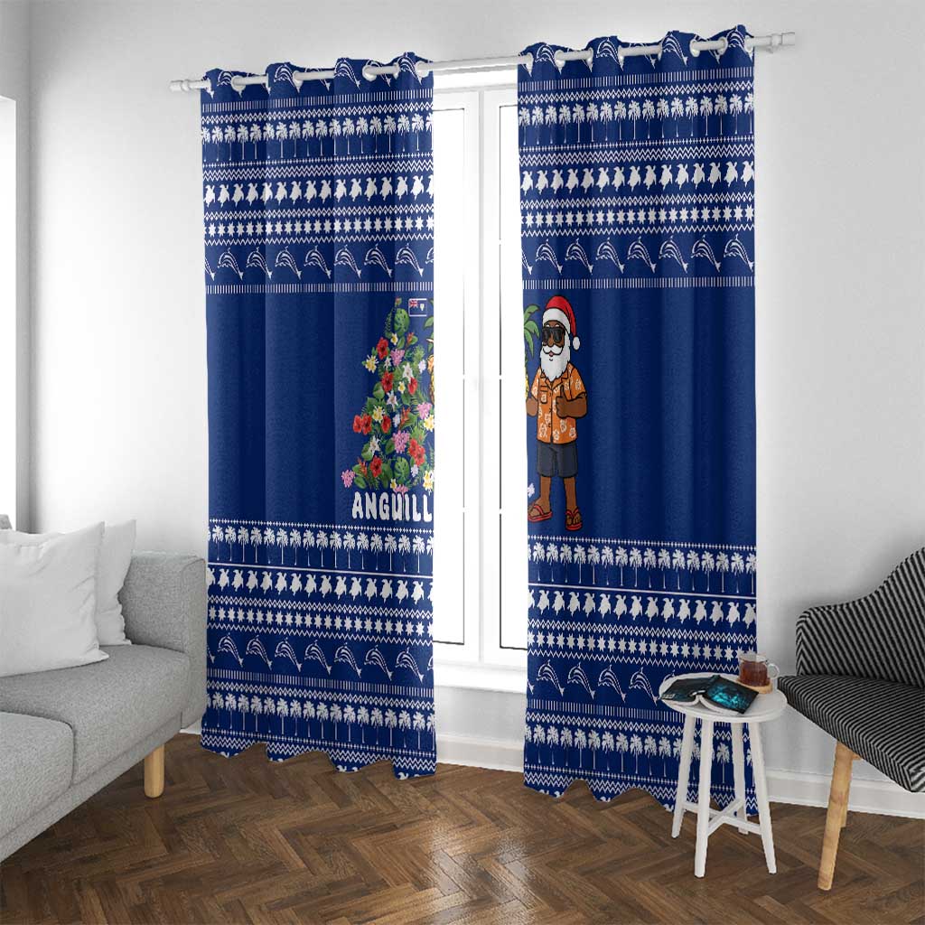 Anguilla Christmas Window Curtain with Santa Pineapple Floral Tree Island Crest and Tropical Pattern Design - Wonder Print Shop
