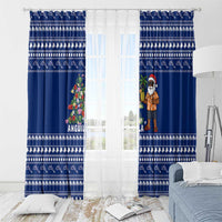 Anguilla Christmas Window Curtain with Santa Pineapple Floral Tree Island Crest and Tropical Pattern Design - Wonder Print Shop