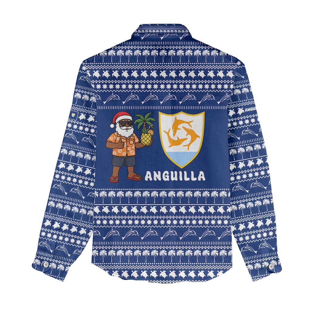 Anguilla Christmas Women Casual Shirt with Santa Pineapple Floral Tree Island Crest and Tropical Pattern Design - Wonder Print Shop