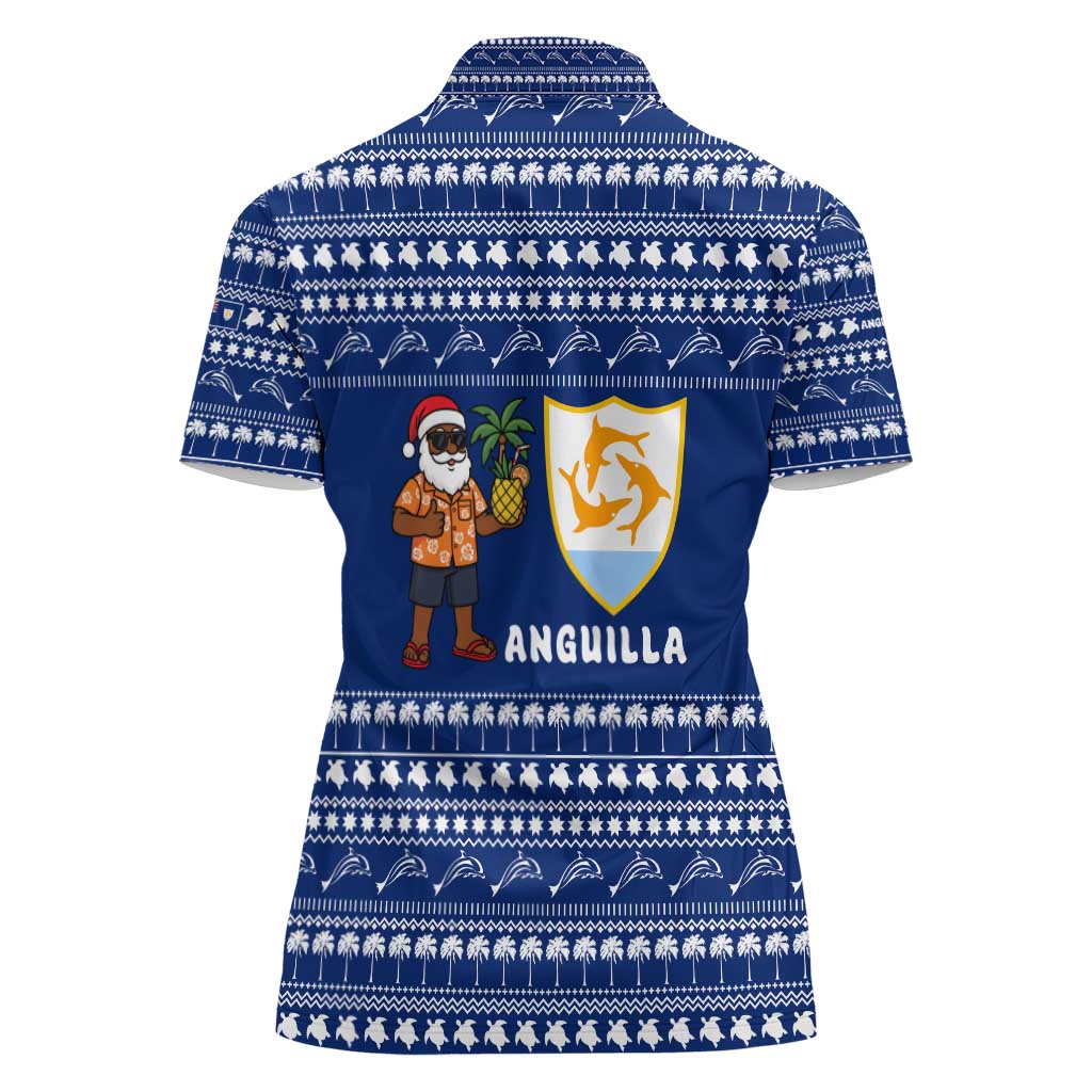 Anguilla Christmas Women Polo Shirt with Santa Pineapple Floral Tree Island Crest and Tropical Pattern Design - Wonder Print Shop