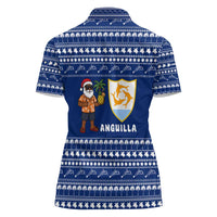 Anguilla Christmas Women Polo Shirt with Santa Pineapple Floral Tree Island Crest and Tropical Pattern Design - Wonder Print Shop