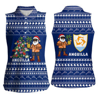 Anguilla Christmas Women Sleeveless Polo Shirt with Santa Pineapple Floral Tree Island Crest and Tropical Pattern Design - Wonder Print Shop