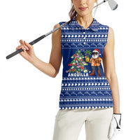 Anguilla Christmas Women Sleeveless Polo Shirt with Santa Pineapple Floral Tree Island Crest and Tropical Pattern Design - Wonder Print Shop