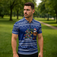 Anguilla Christmas Zipper Polo Shirt with Santa Pineapple Floral Tree Island Crest and Tropical Pattern Design - Wonder Print Shop