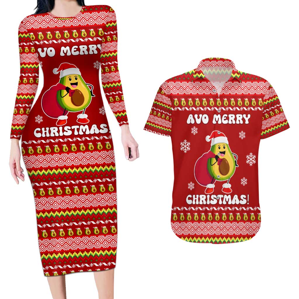 Avo Merry Christmas Couples Matching Long Sleeve Bodycon Dress and Hawaiian Shirt Xmas Holiday Patterns - Wonder Print Shop