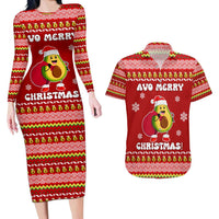 Avo Merry Christmas Couples Matching Long Sleeve Bodycon Dress and Hawaiian Shirt Xmas Holiday Patterns - Wonder Print Shop