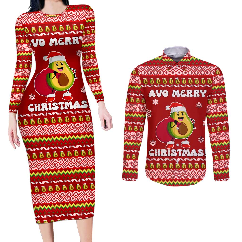 Avo Merry Christmas Couples Matching Long Sleeve Bodycon Dress and Long Sleeve Button Shirt Xmas Holiday Patterns - Wonder Print Shop