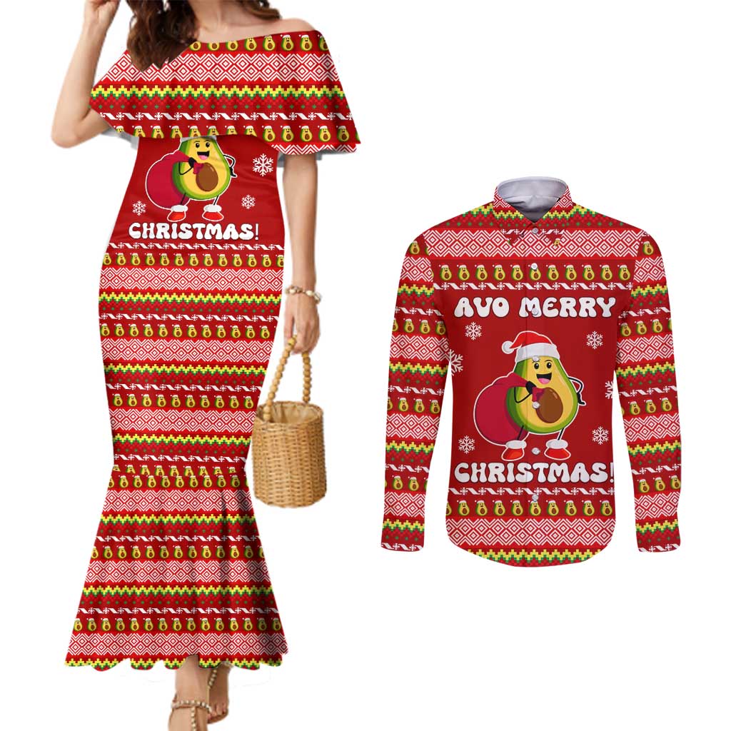 Avo Merry Christmas Couples Matching Mermaid Dress and Long Sleeve Button Shirt Xmas Holiday Patterns - Wonder Print Shop