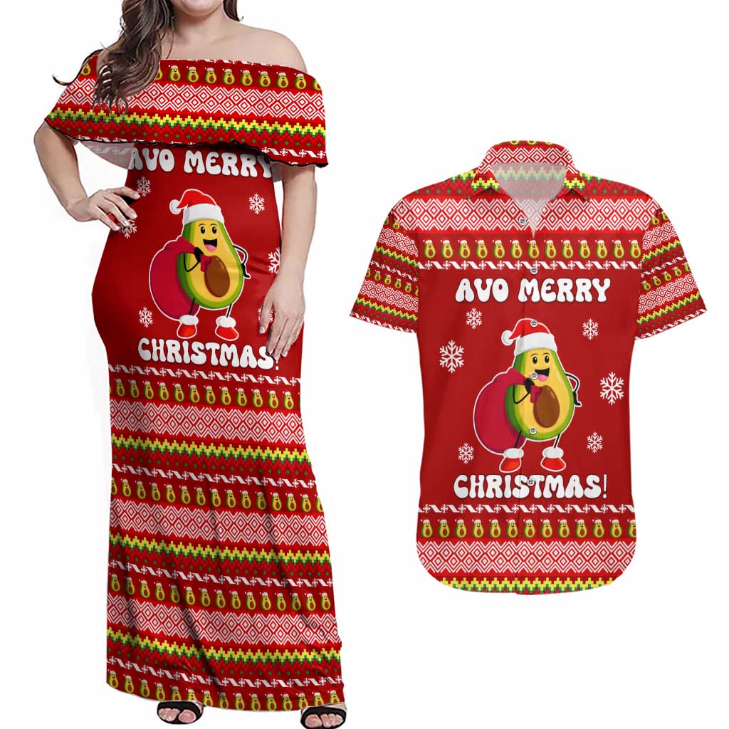 Avo Merry Christmas Couples Matching Off Shoulder Maxi Dress and Hawaiian Shirt Xmas Holiday Patterns - Wonder Print Shop