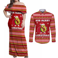 Avo Merry Christmas Couples Matching Off Shoulder Maxi Dress and Long Sleeve Button Shirt Xmas Holiday Patterns - Wonder Print Shop