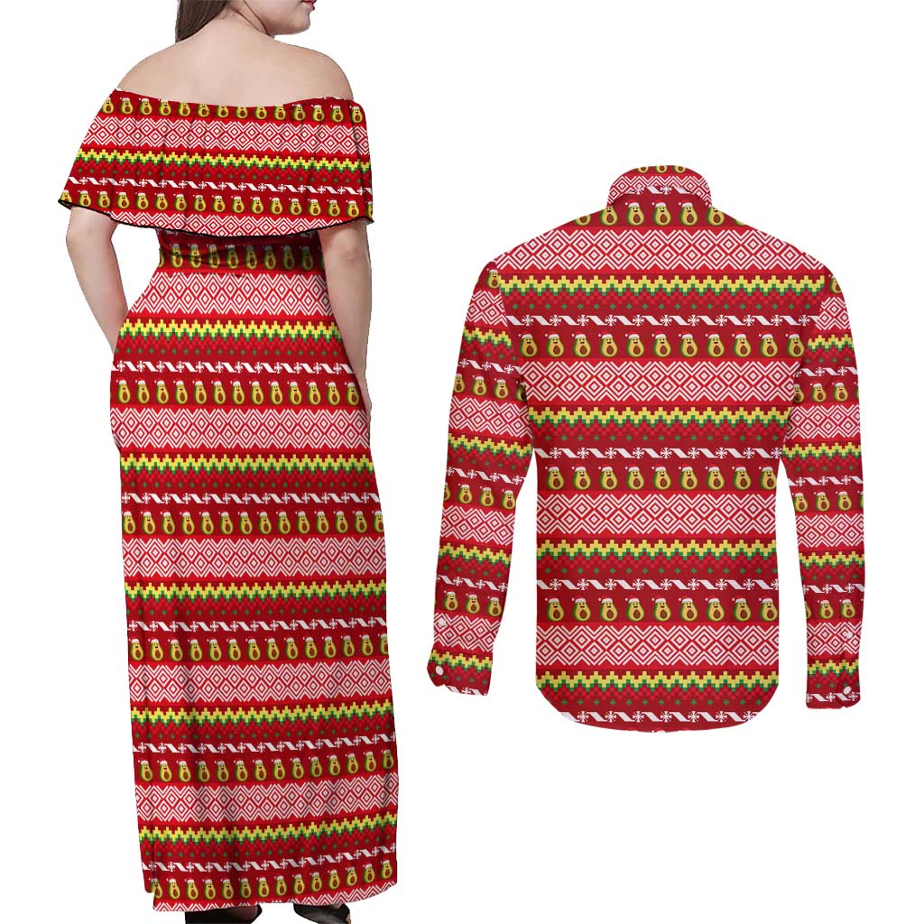 Avo Merry Christmas Couples Matching Off Shoulder Maxi Dress and Long Sleeve Button Shirt Xmas Holiday Patterns - Wonder Print Shop