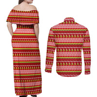 Avo Merry Christmas Couples Matching Off Shoulder Maxi Dress and Long Sleeve Button Shirt Xmas Holiday Patterns - Wonder Print Shop