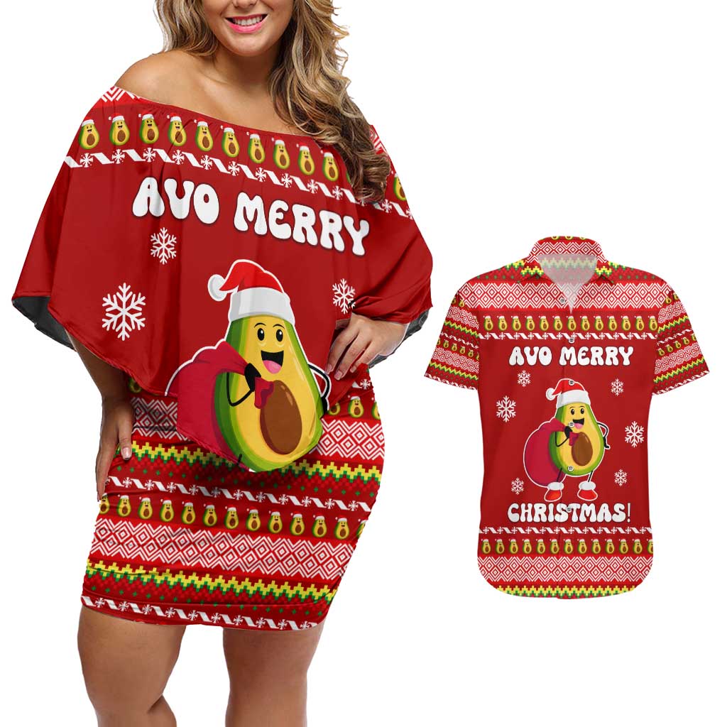 Avo Merry Christmas Couples Matching Off Shoulder Short Dress and Hawaiian Shirt Xmas Holiday Patterns - Wonder Print Shop