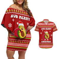 Avo Merry Christmas Couples Matching Off Shoulder Short Dress and Hawaiian Shirt Xmas Holiday Patterns - Wonder Print Shop
