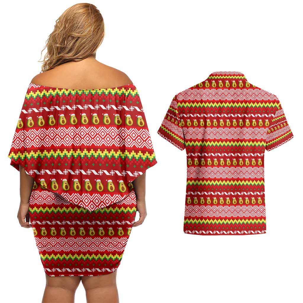 Avo Merry Christmas Couples Matching Off Shoulder Short Dress and Hawaiian Shirt Xmas Holiday Patterns - Wonder Print Shop