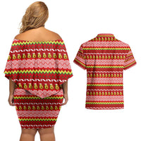 Avo Merry Christmas Couples Matching Off Shoulder Short Dress and Hawaiian Shirt Xmas Holiday Patterns - Wonder Print Shop