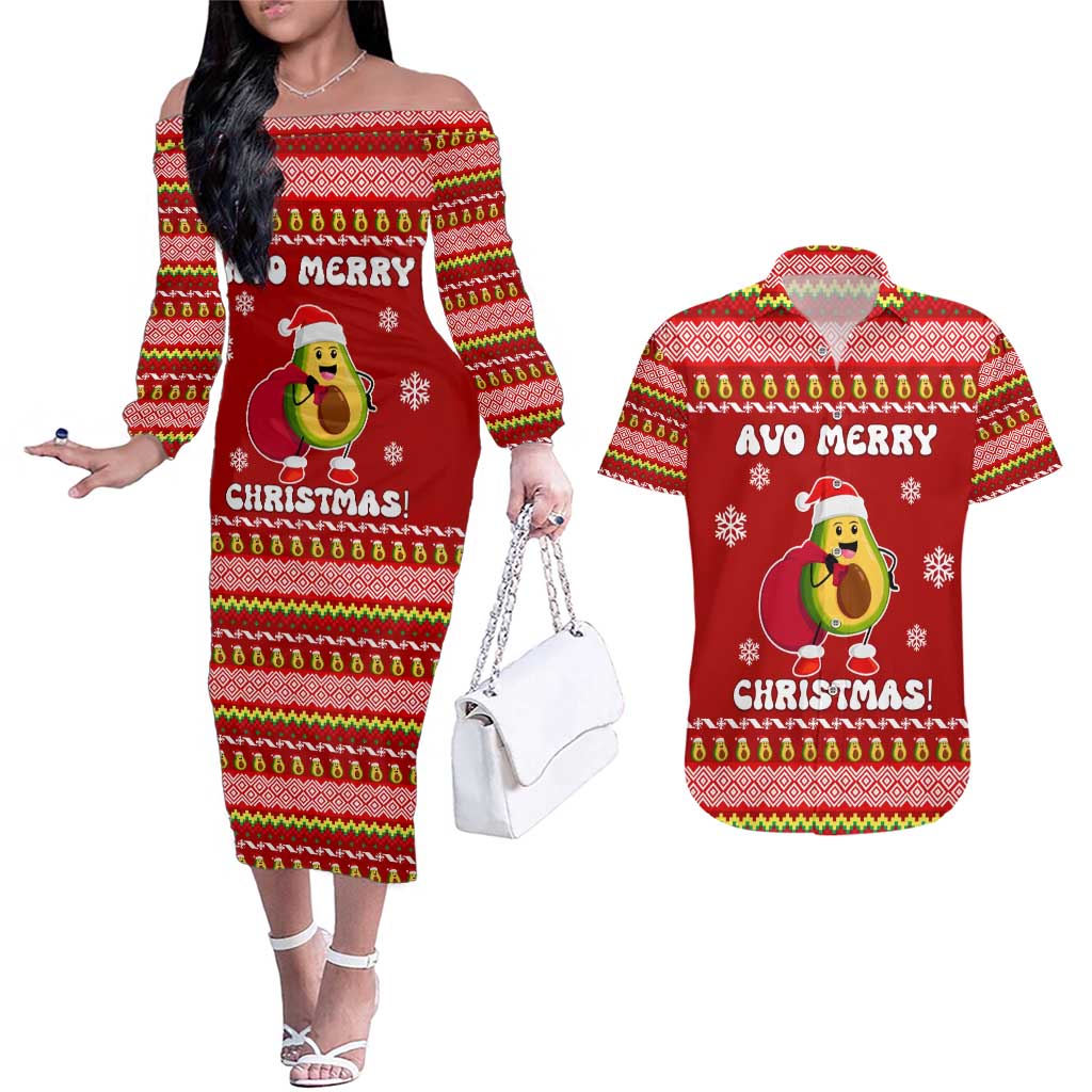 Avo Merry Christmas Couples Matching Off The Shoulder Long Sleeve Dress and Hawaiian Shirt Xmas Holiday Patterns - Wonder Print Shop