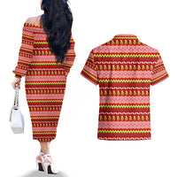 Avo Merry Christmas Couples Matching Off The Shoulder Long Sleeve Dress and Hawaiian Shirt Xmas Holiday Patterns - Wonder Print Shop