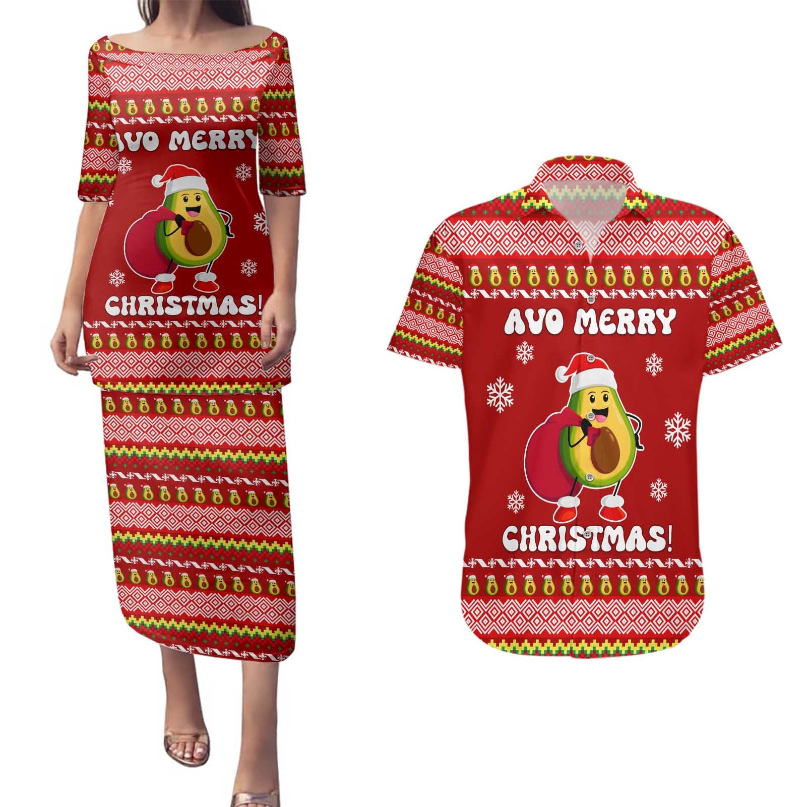 Avo Merry Christmas Couples Matching Puletasi and Hawaiian Shirt Xmas Holiday Patterns - Wonder Print Shop