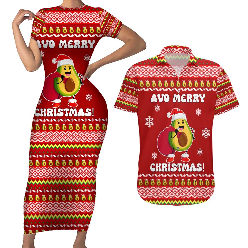 Avo Merry Christmas Couples Matching Short Sleeve Bodycon Dress and Hawaiian Shirt Xmas Holiday Patterns - Wonder Print Shop