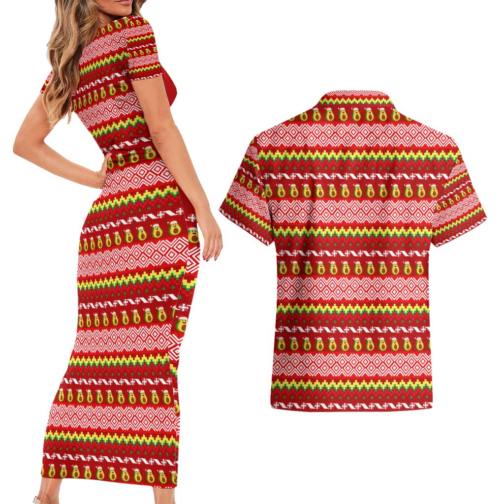 Avo Merry Christmas Couples Matching Short Sleeve Bodycon Dress and Hawaiian Shirt Xmas Holiday Patterns - Wonder Print Shop