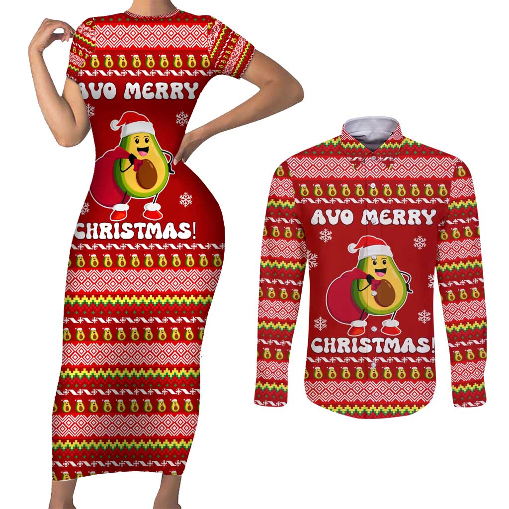 Avo Merry Christmas Couples Matching Short Sleeve Bodycon Dress and Long Sleeve Button Shirt Xmas Holiday Patterns - Wonder Print Shop