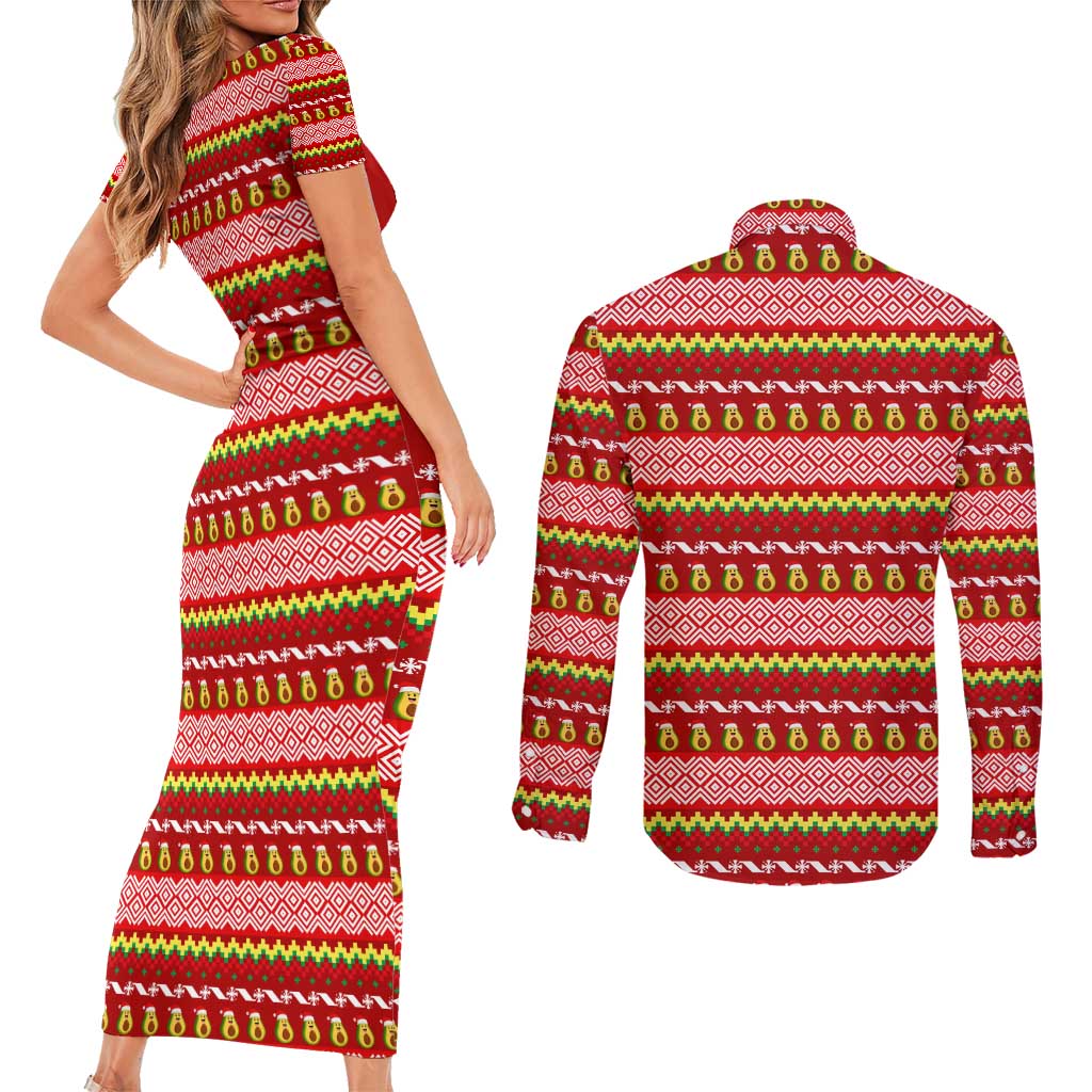 Avo Merry Christmas Couples Matching Short Sleeve Bodycon Dress and Long Sleeve Button Shirt Xmas Holiday Patterns - Wonder Print Shop