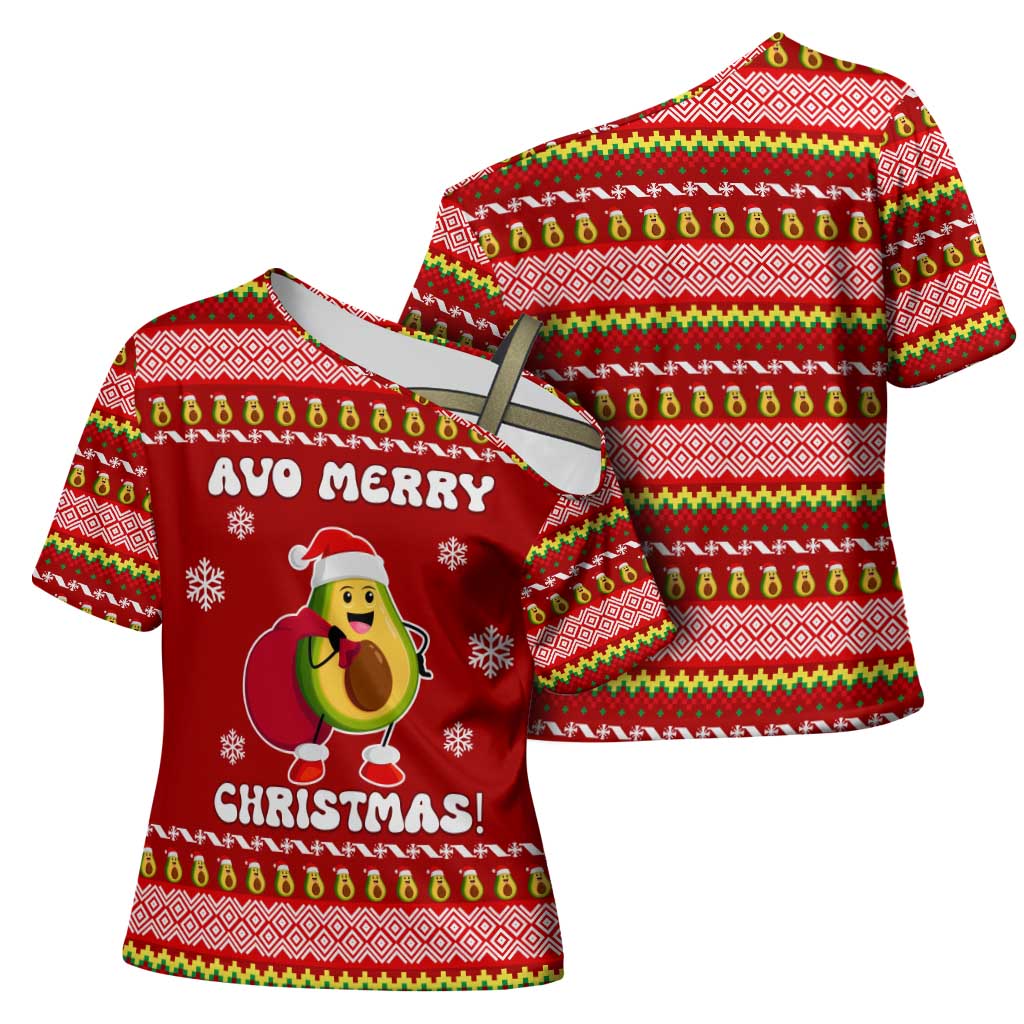 Avo Merry Christmas Cross Shoulder Shirt Xmas Holiday Patterns - Wonder Print Shop