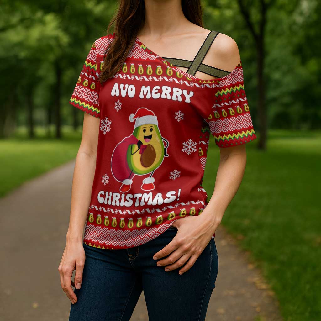 Avo Merry Christmas Cross Shoulder Shirt Xmas Holiday Patterns - Wonder Print Shop