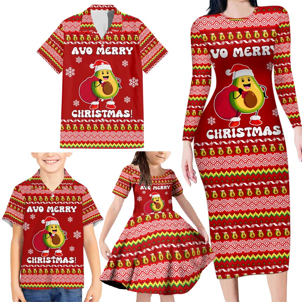 Avo Merry Christmas Family Matching Long Sleeve Bodycon Dress and Hawaiian Shirt Xmas Holiday Patterns - Wonder Print Shop
