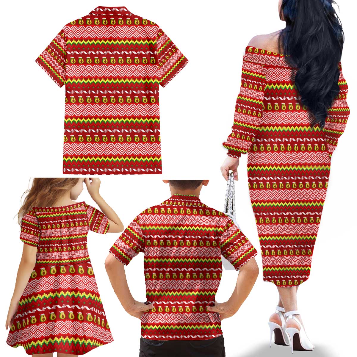 Avo Merry Christmas Family Matching Off The Shoulder Long Sleeve Dress and Hawaiian Shirt Xmas Holiday Patterns - Wonder Print Shop