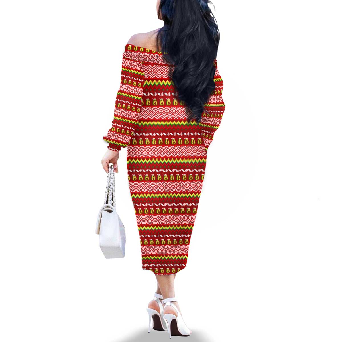 Avo Merry Christmas Family Matching Off The Shoulder Long Sleeve Dress and Hawaiian Shirt Xmas Holiday Patterns - Wonder Print Shop