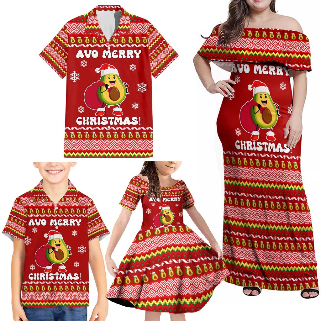 Avo Merry Christmas Family Matching Off Shoulder Maxi Dress and Hawaiian Shirt Xmas Holiday Patterns - Wonder Print Shop