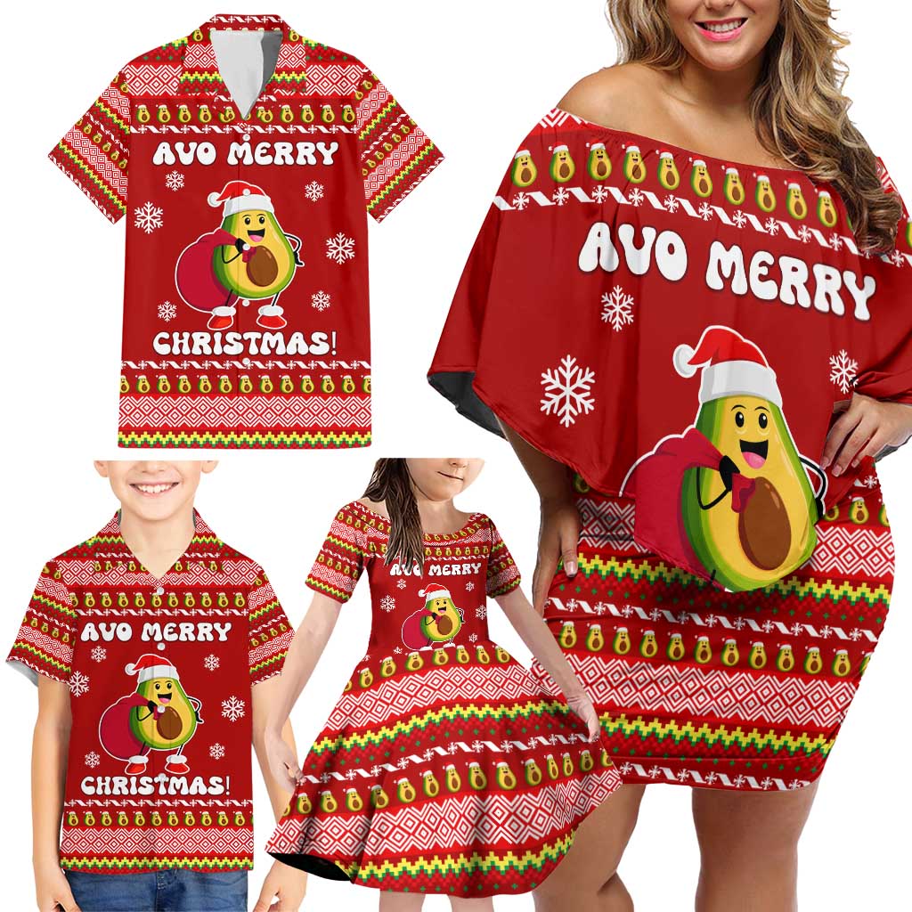 Avo Merry Christmas Family Matching Off Shoulder Short Dress and Hawaiian Shirt Xmas Holiday Patterns - Wonder Print Shop