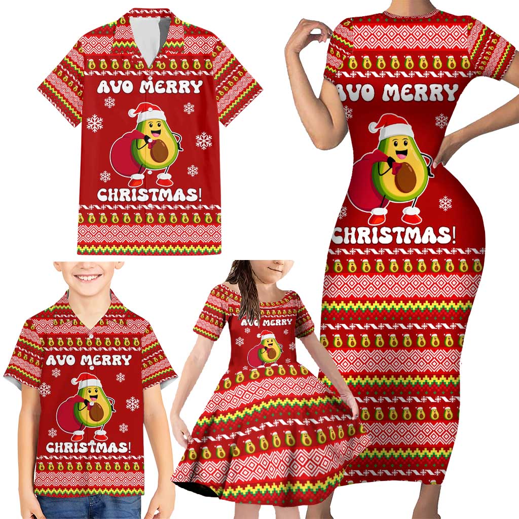 Avo Merry Christmas Family Matching Short Sleeve Bodycon Dress and Hawaiian Shirt Xmas Holiday Patterns - Wonder Print Shop
