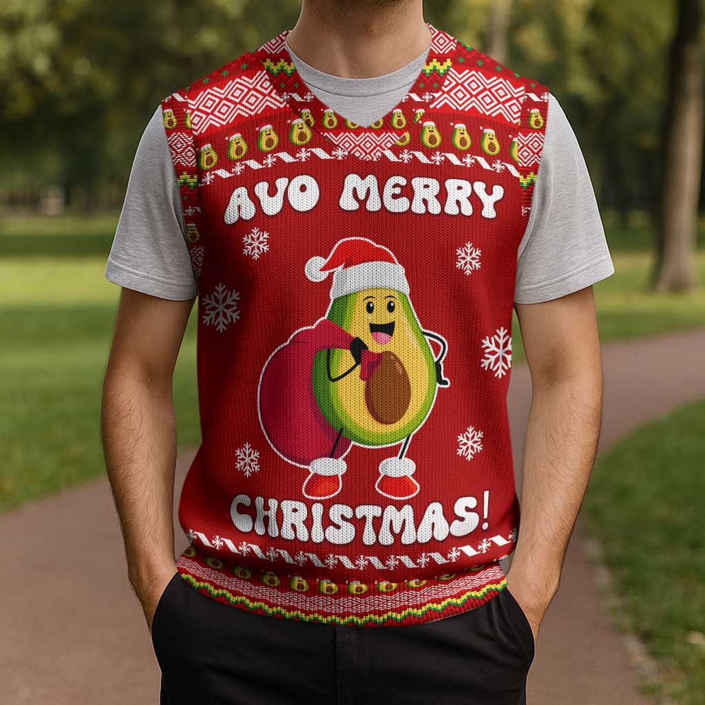 Avo Merry Christmas Knitted V-Neck Vest Xmas Holiday Patterns - Wonder Print Shop