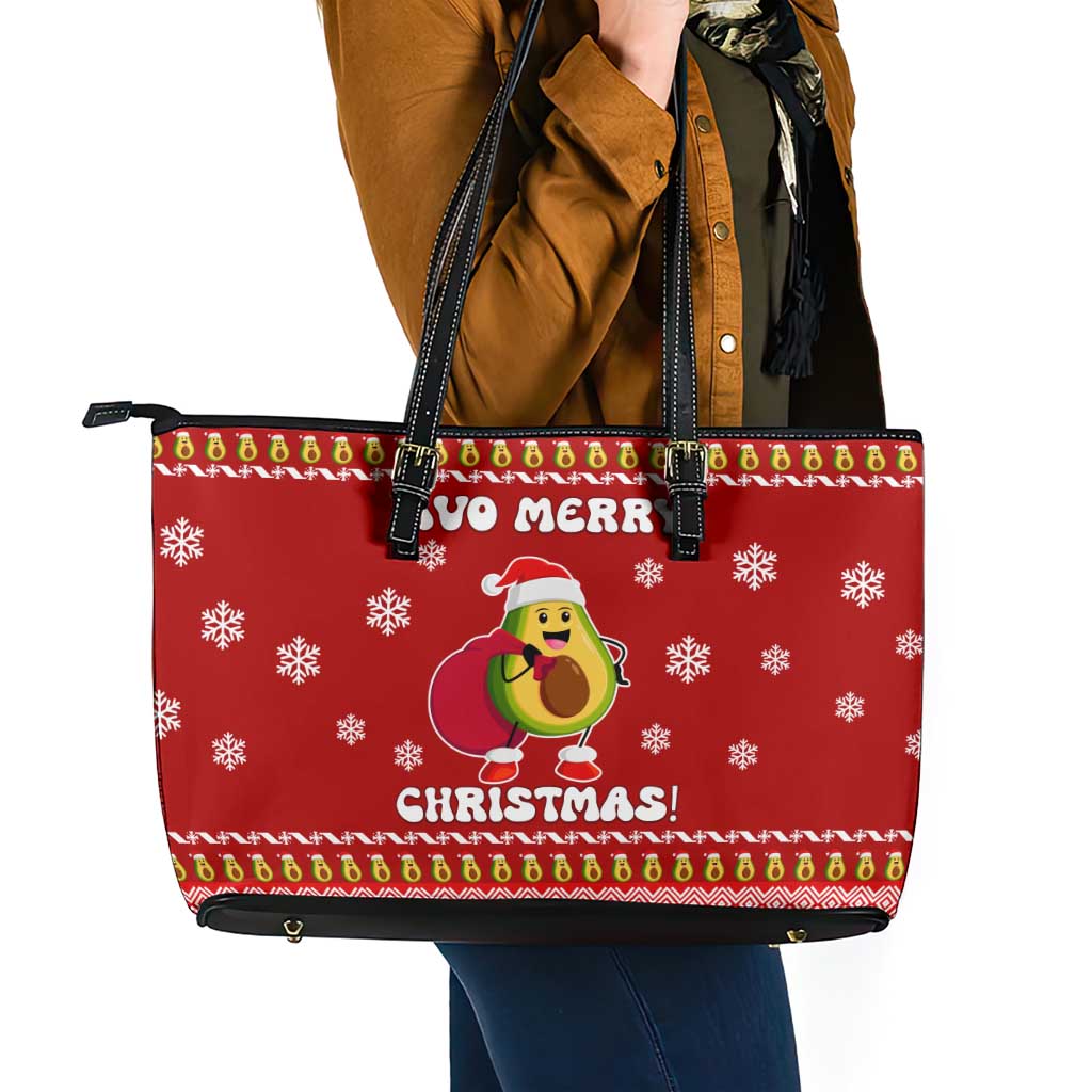 Avo Merry Christmas Leather Tote Bag Xmas Holiday Patterns - Wonder Print Shop