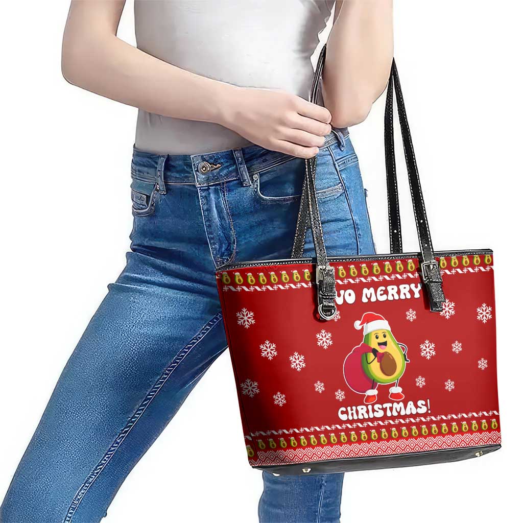 Avo Merry Christmas Leather Tote Bag Xmas Holiday Patterns - Wonder Print Shop
