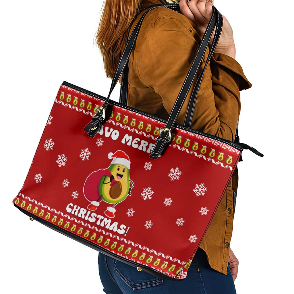 Avo Merry Christmas Leather Tote Bag Xmas Holiday Patterns - Wonder Print Shop