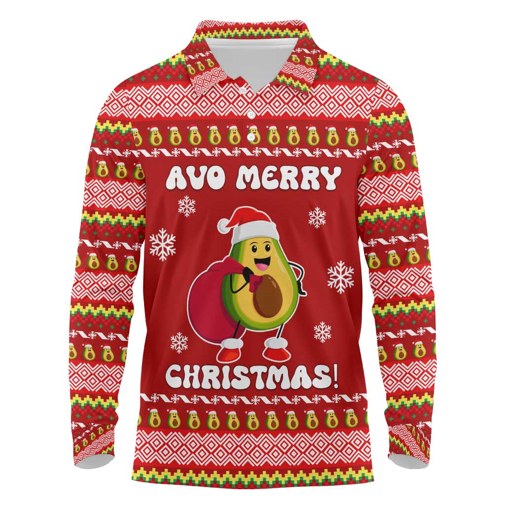 Avo Merry Christmas Long Sleeve Polo Shirt Xmas Holiday Patterns - Wonder Print Shop