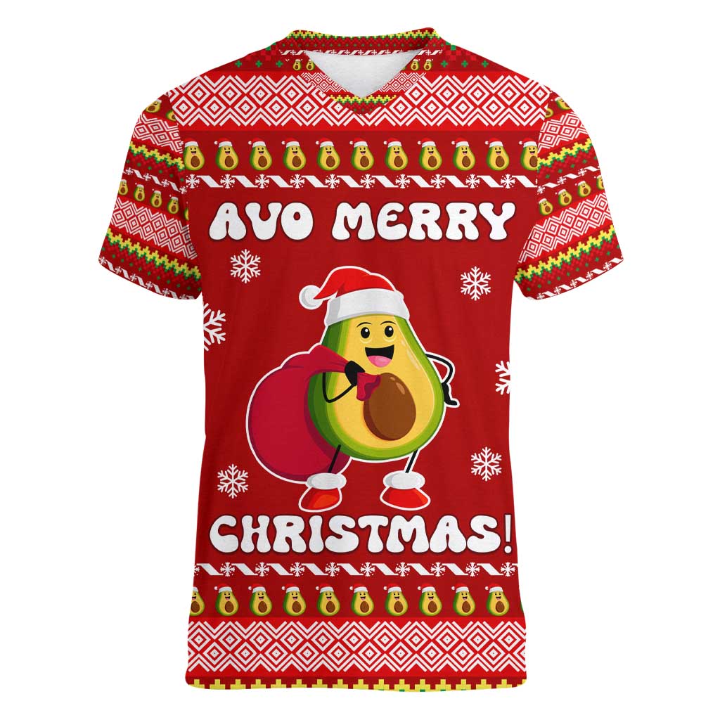 Avo Merry Christmas Women V-Neck T-Shirt Xmas Holiday Patterns - Wonder Print Shop